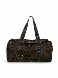 Coach 10145 Chelsea Turnlock Brown Op Art Shoulder Bag Suede Leather Trim