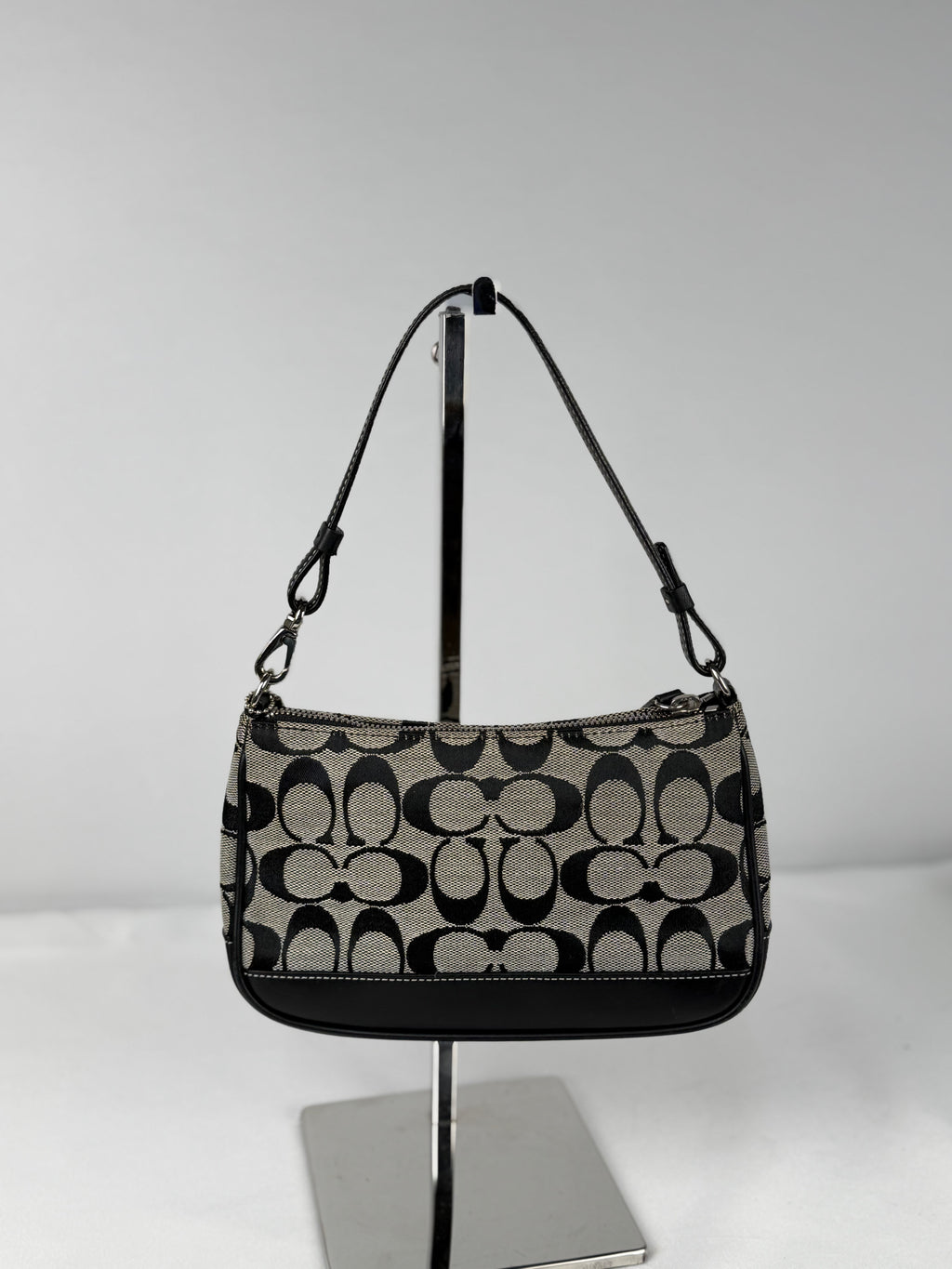 Coach 6094 Demi Signature Grey/Black Shoulder Bag Leather Trim