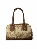 Coach 10777 Brown/Beige Optic Art Monogram Boston Shoulder Bag Brown Leather Trim