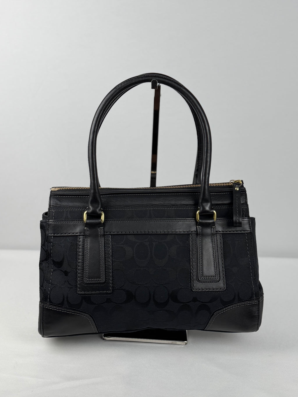 Coach 11062 Hampton Turnlock Black Monogram Shoulder Bag Leather Trim