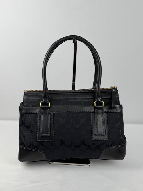 Coach 11062 Hampton Turnlock Black Monogram Shoulder Bag Leather Trim
