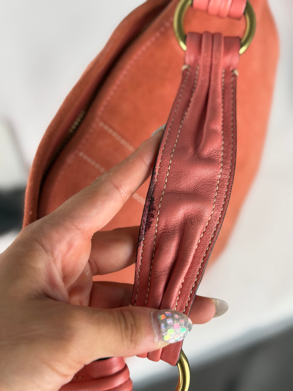 Coach 8A16 Hobo Coral Pink Suede Leather Shoulder Bag