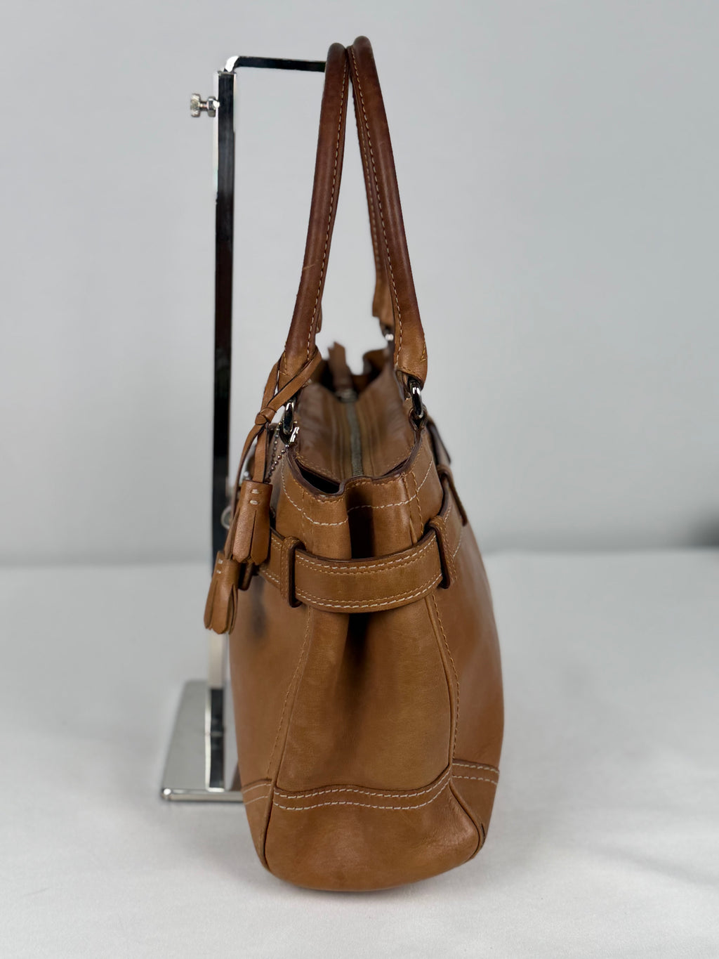 Coach 8A70 Hampton Clip Brown Leather Shoulder Bag