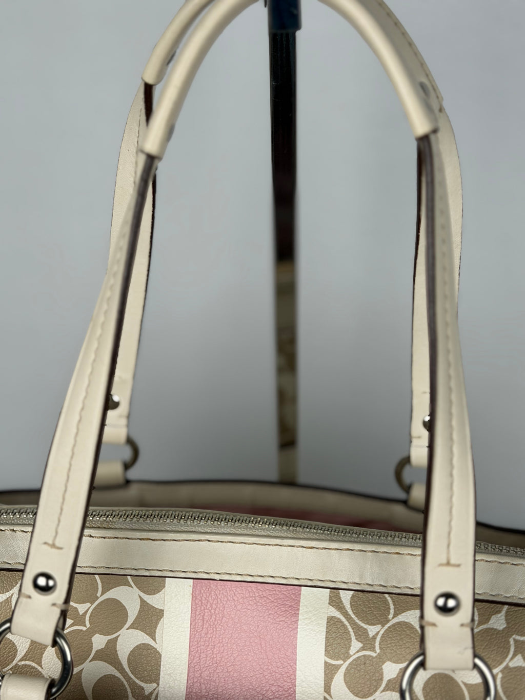 Coach F15132 Heritage Stripe Signature Boston Leather Shoulder Bag