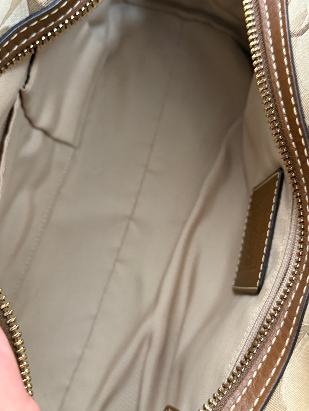 Coach 10777 Brown/Beige Optic Art Monogram Boston Shoulder Bag Brown Leather Trim