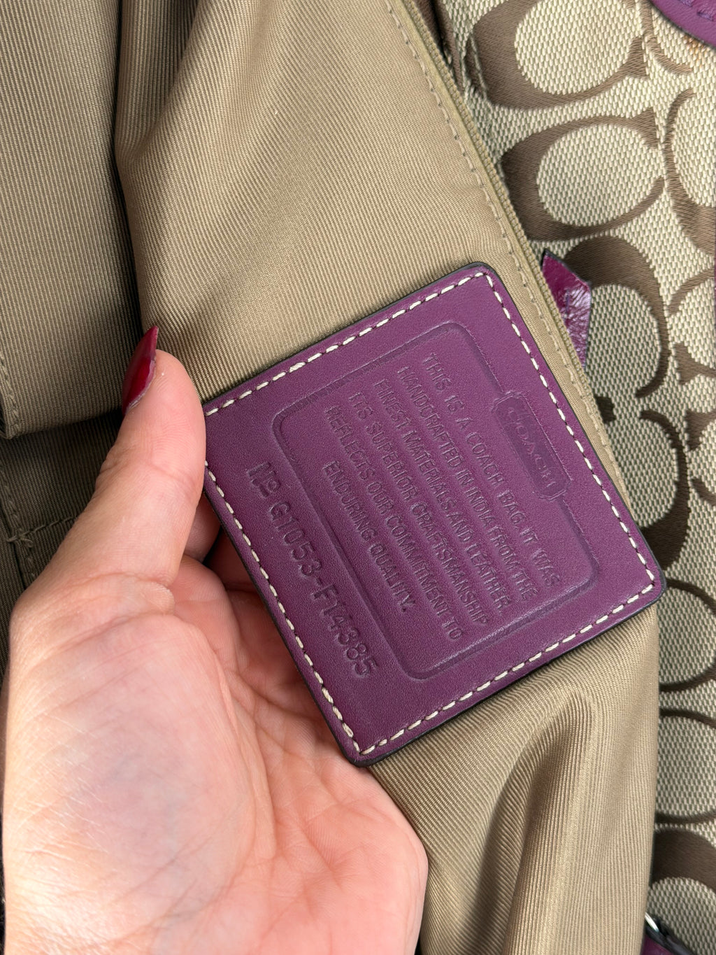Coach F14385 Bleecker Signature Brown Shoulder Bag Purple Leather Trim