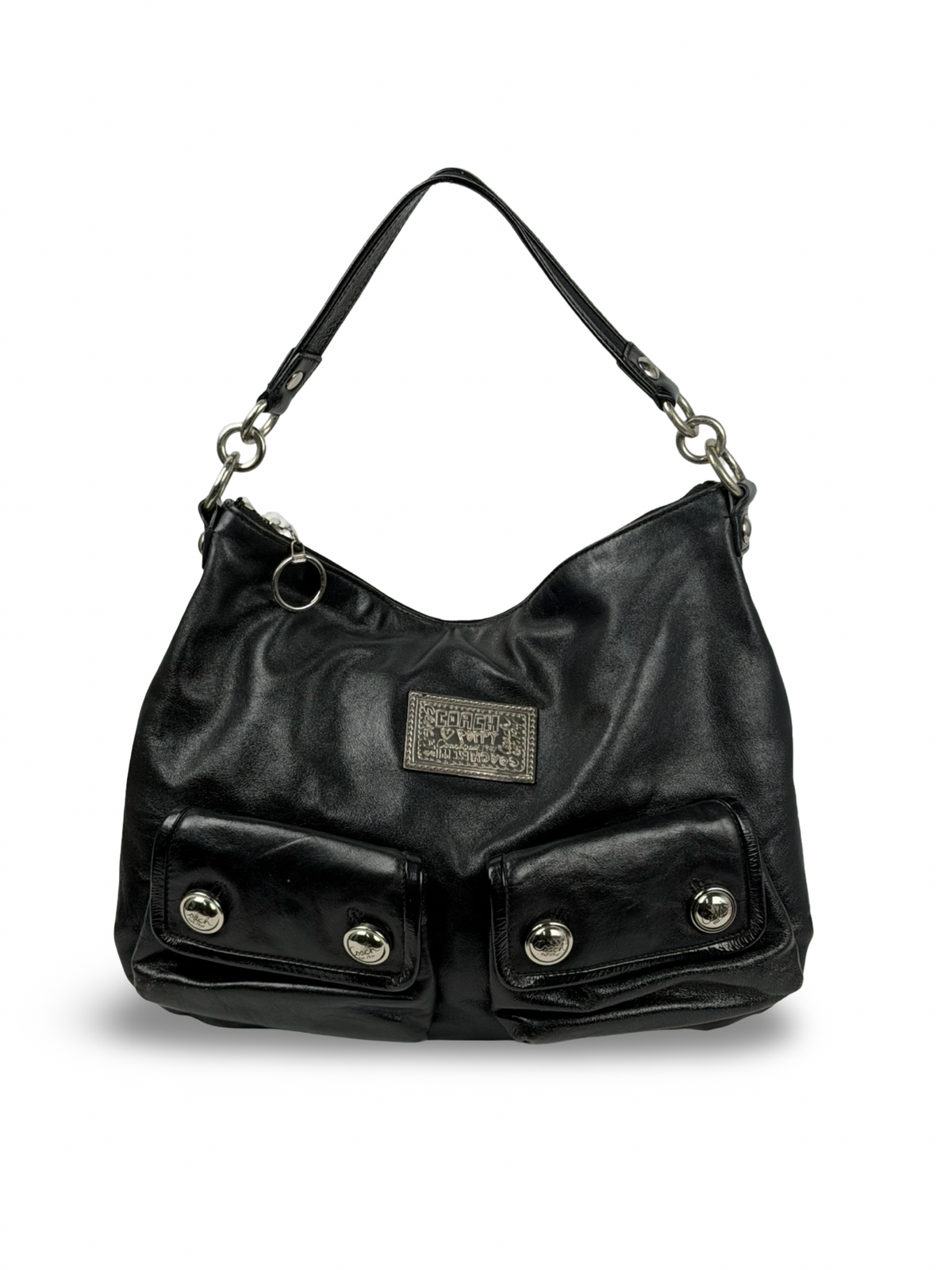 Coach 14561 Poppy Black Leather Double Pocket Shoulder Bag
