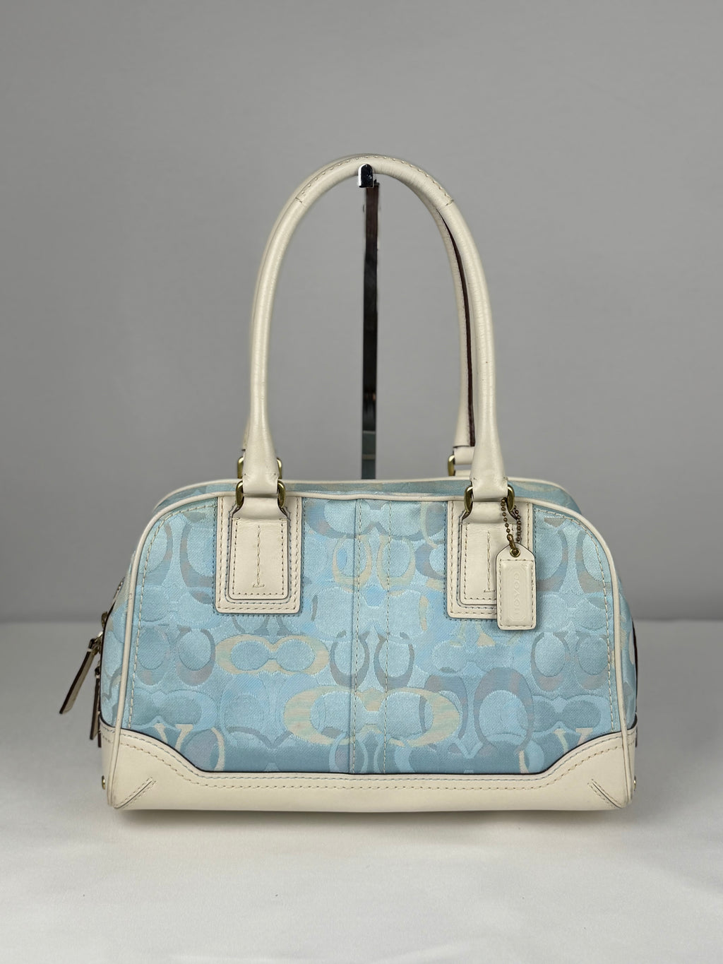 Coach 10777 Blue Optic Art Monogram Shoulder Bag Leather Trim