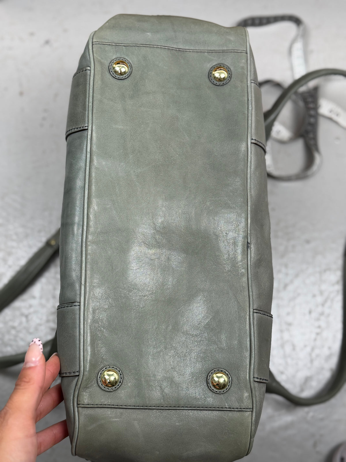 Coach 12442 Rare Hampton Lindsay Turnlock Green/Grey Leather Flap Satchel Shoulder Bag
