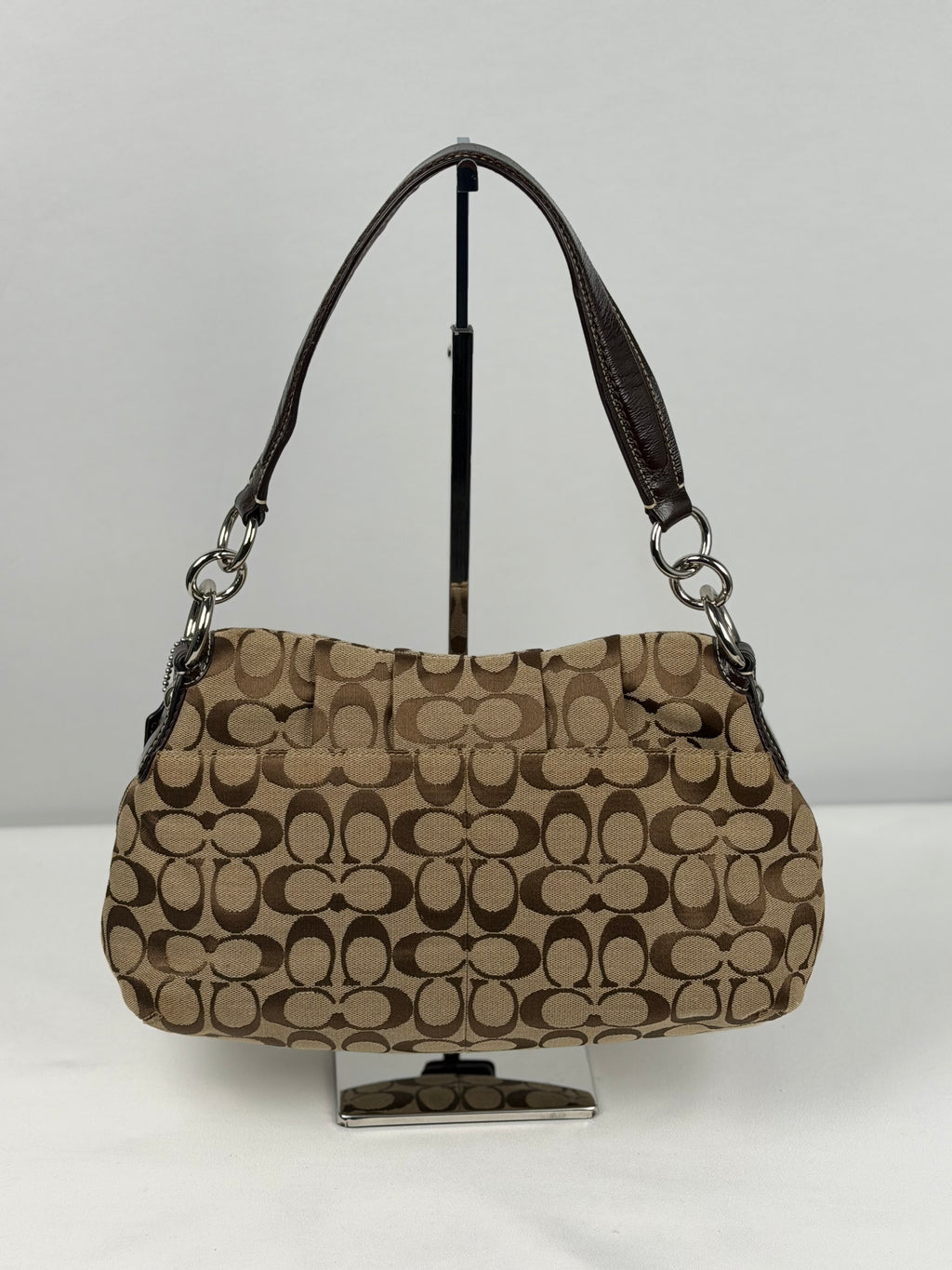 Coach F17093 Soho Signaure Brown Monogram Shoulder Bag Leather Trim