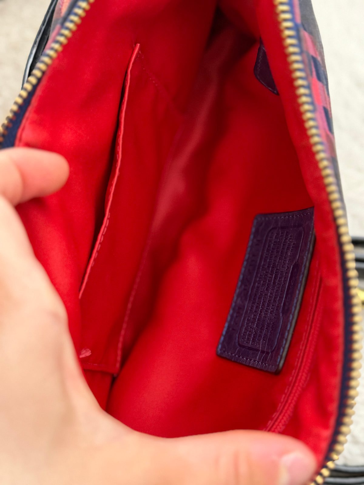 Coach 21621 Check Pattern Blue/Red/Pink Monogram Shoulder Bag