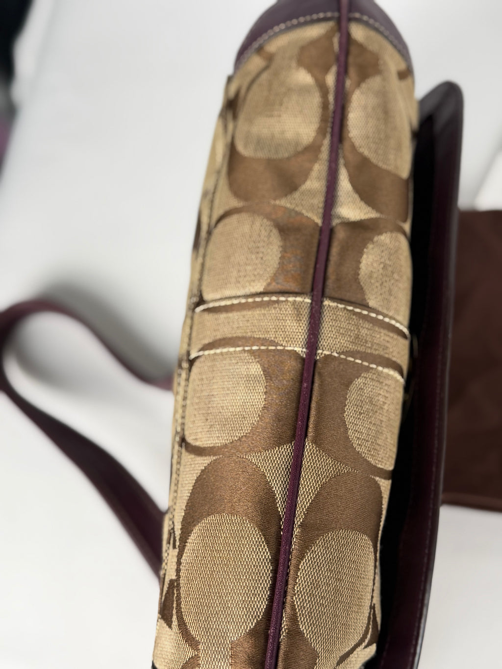 Coach 11257 Ergo Turnlock Flap Signature Shoulder Bag Purple Leather Trim with dustbag