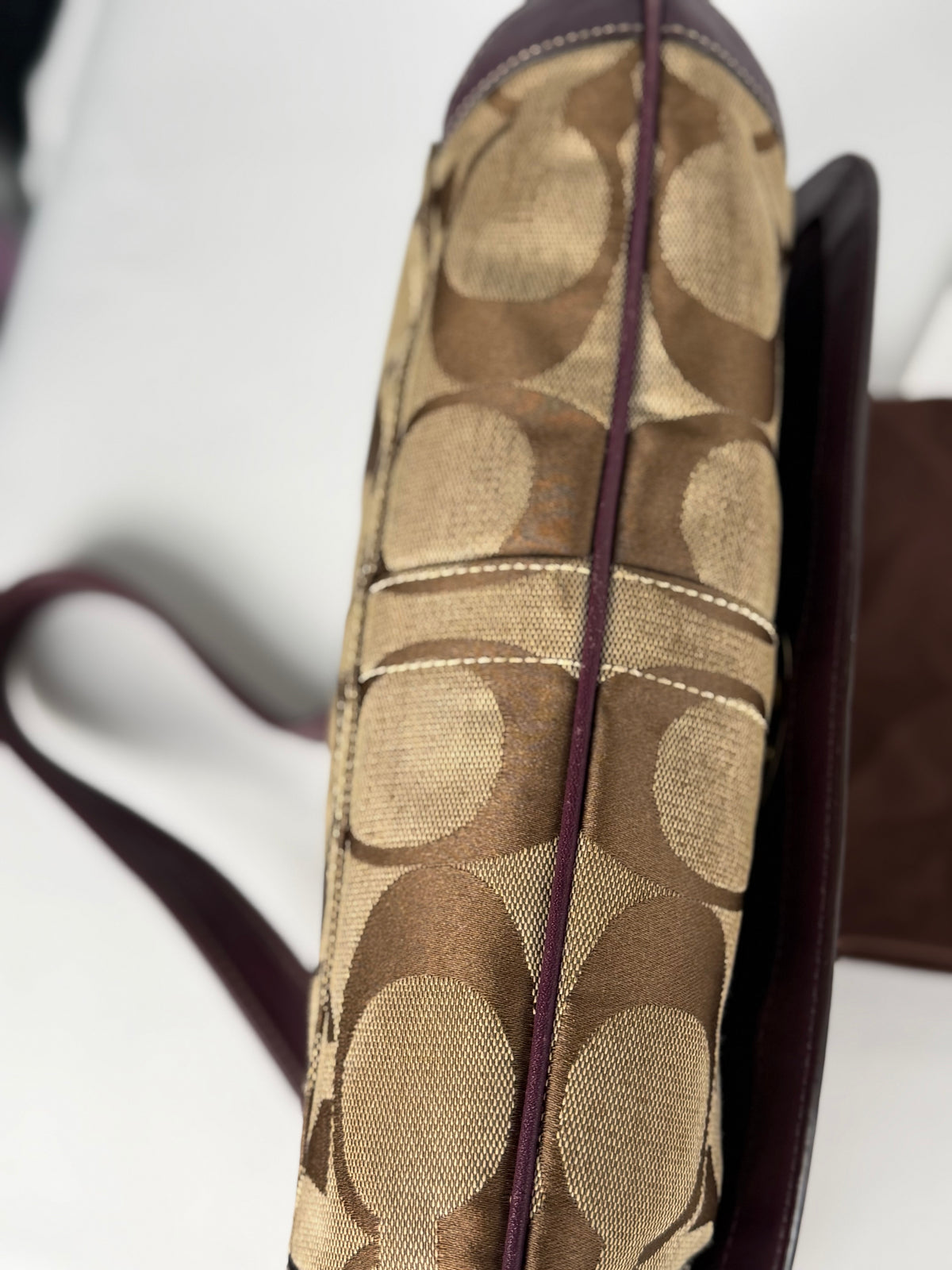 Coach 11257 Ergo Turnlock Flap Signature Shoulder Bag Purple Leather Trim with dustbag