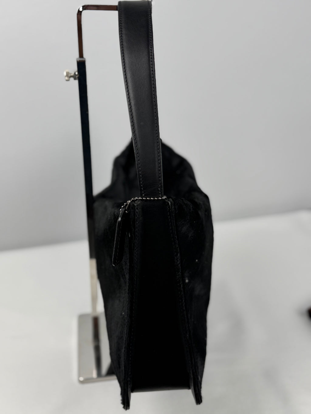Coach 9469 Black Calf Hair Shoulder Bag Leather Trim