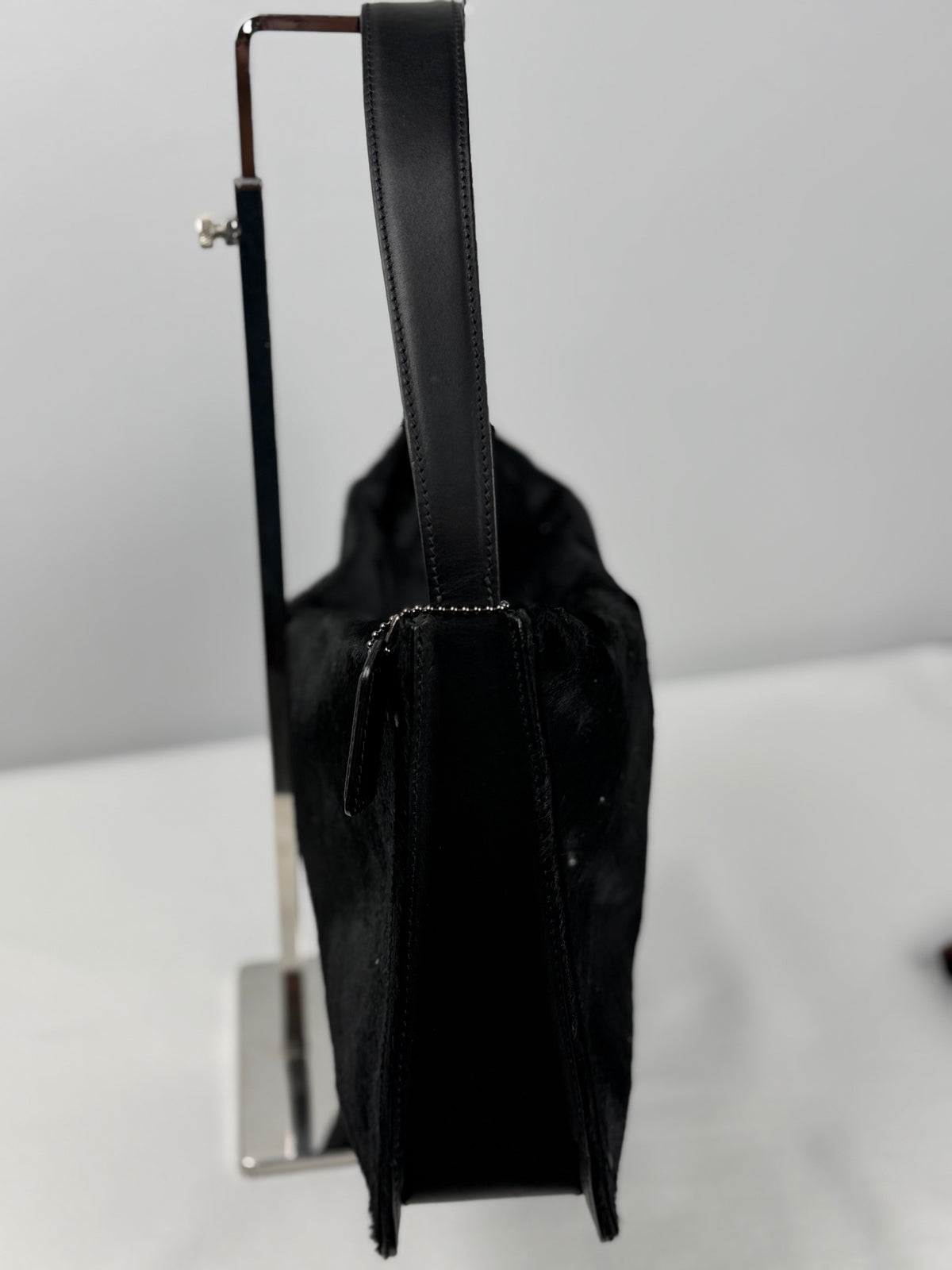 Coach 9469 Black Calf Hair Shoulder Bag Leather Trim