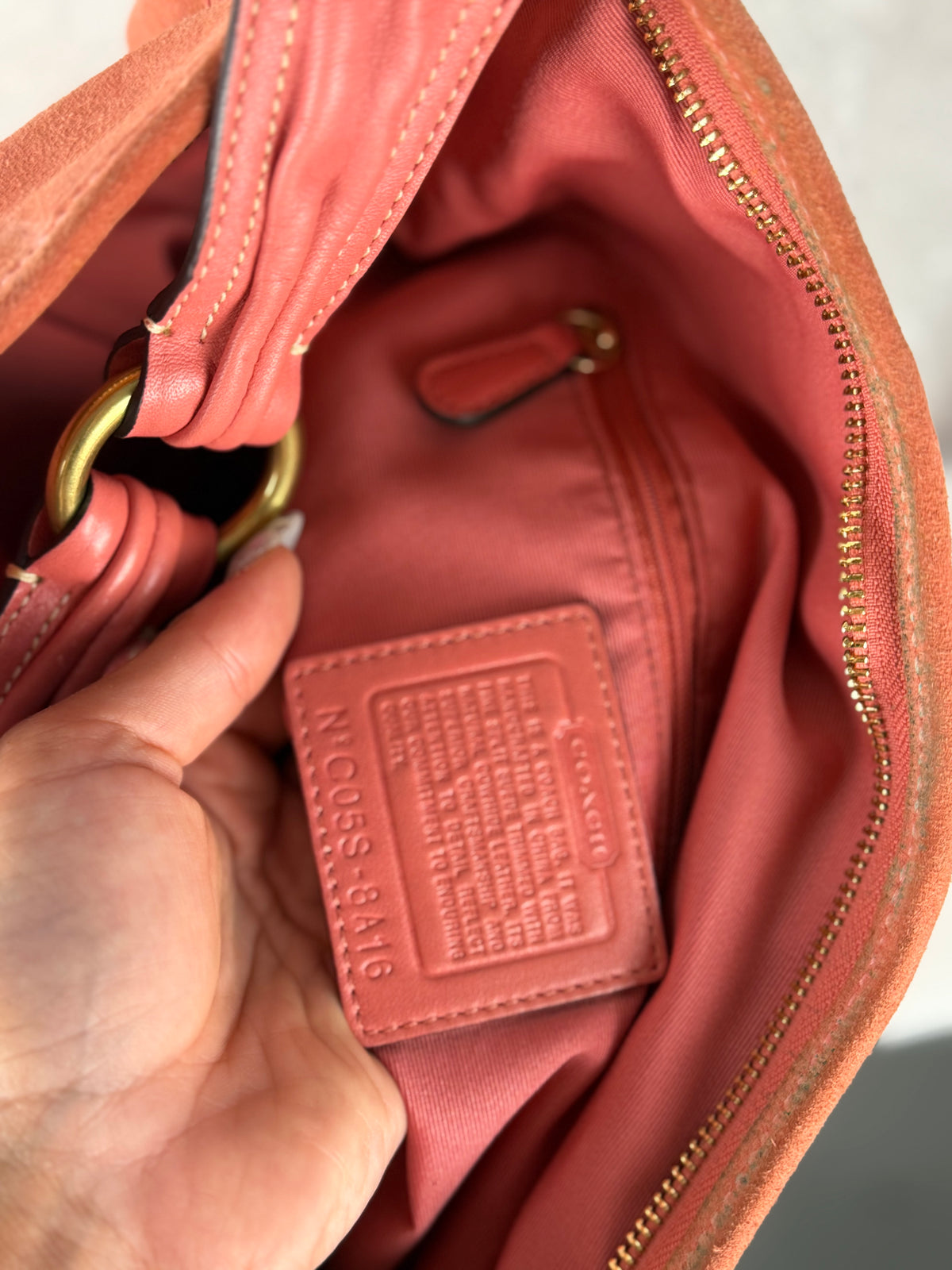 Coach 8A16 Hobo Coral Pink Suede Leather Shoulder Bag