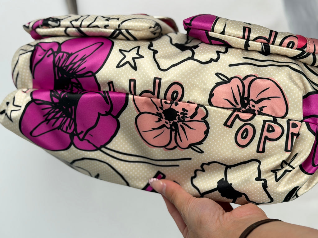Coach F16493 Poppy Graffiti Floral Pink/Purple/Cream Shoulder Bag Leather Trim