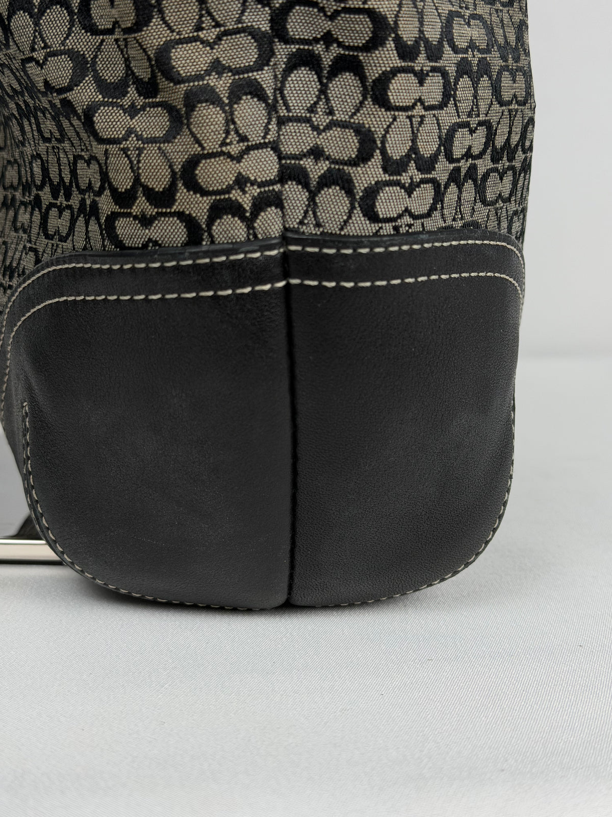 Coach 6383 Signature Black Monogram Shoulder Bag Leather Trim