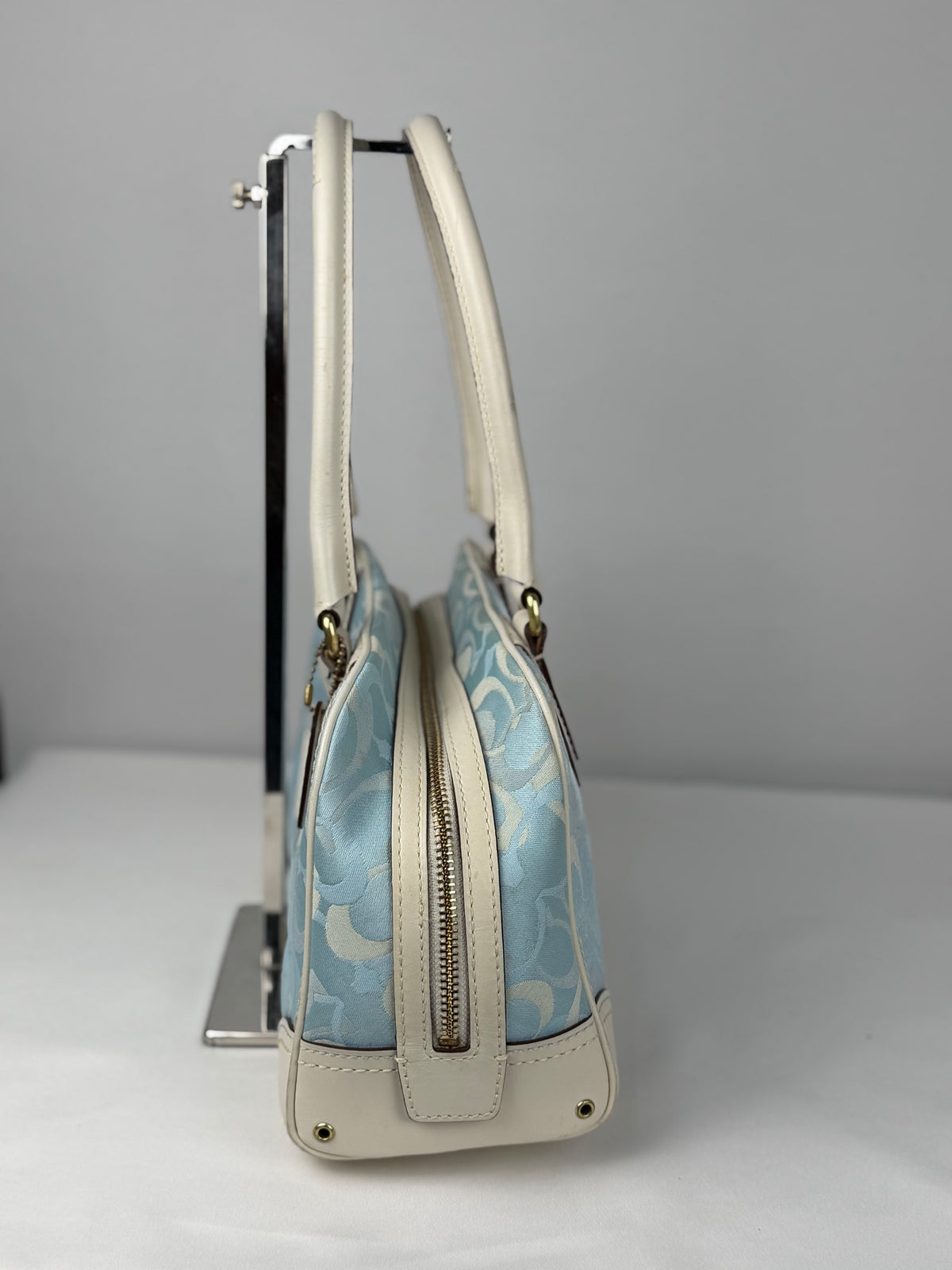 Coach 10777 Blue Optic Art Monogram Shoulder Bag Leather Trim