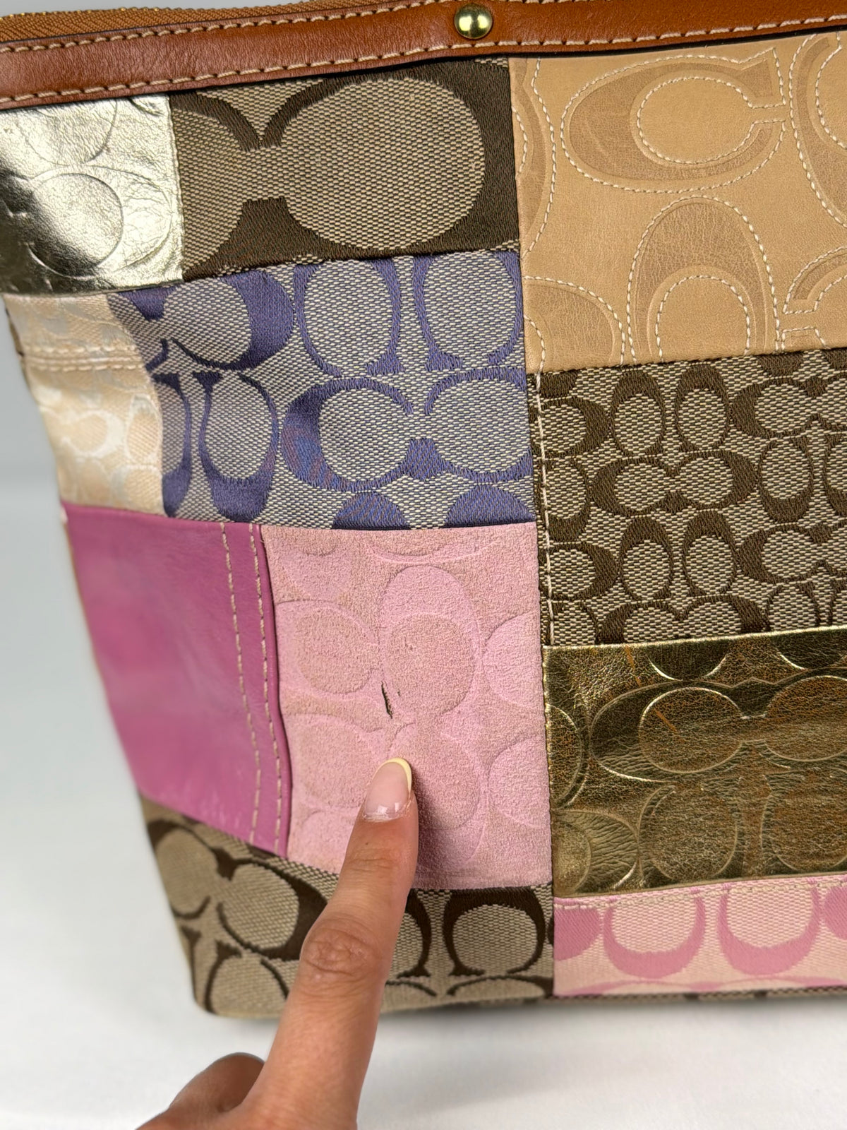 Coach 11711 Rare Patchwork Pink/Purple Multicolour Canvas/Suede/Leather Tote Shoulder Bag