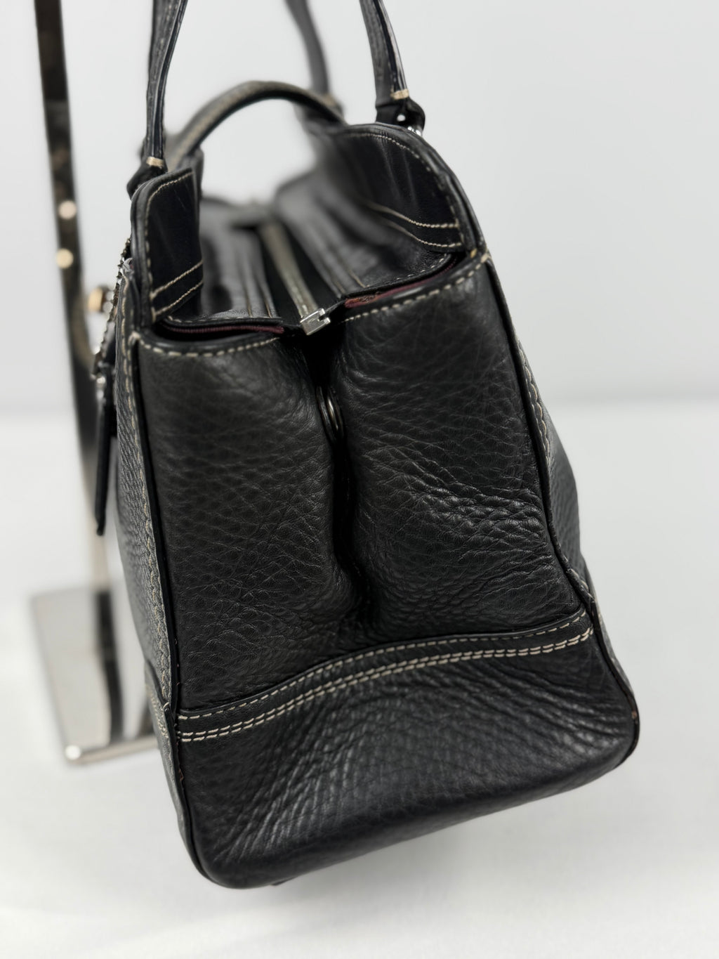 Coach F13961 Hampton Turnlock Black Pebbled Leather Shoulder Bag