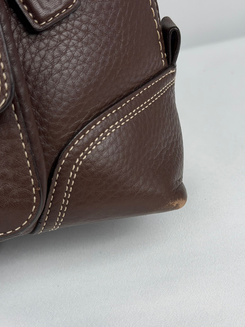 Coach F13963 Hampton Turnlcok Brown Pebbled Leather Shoulder Bag