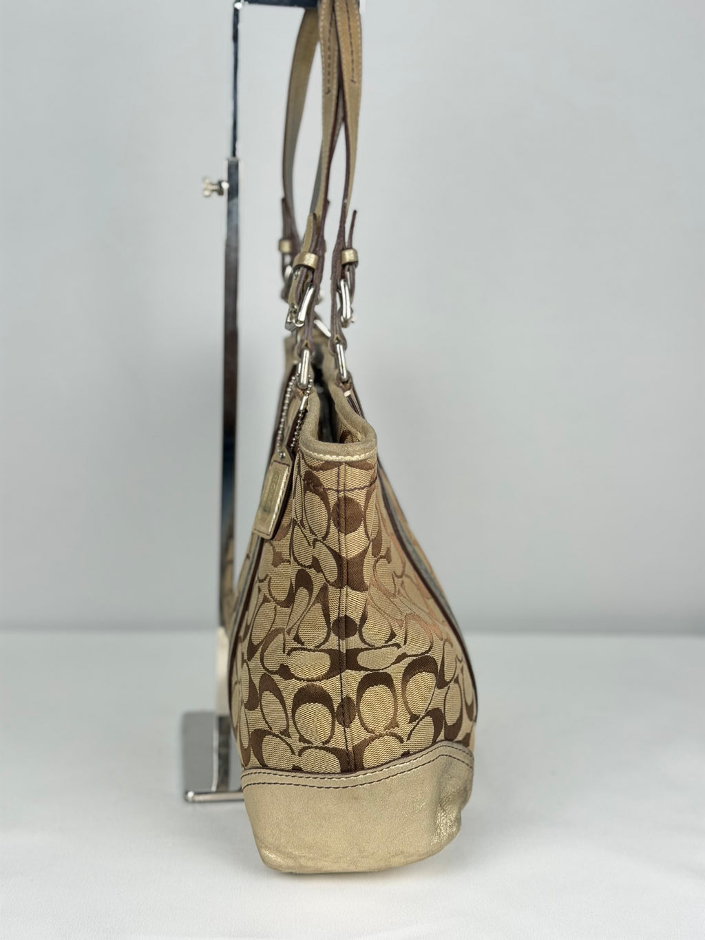 Coach 8K52 Signature Brown Monogram Shoulder Bag Leather Trim