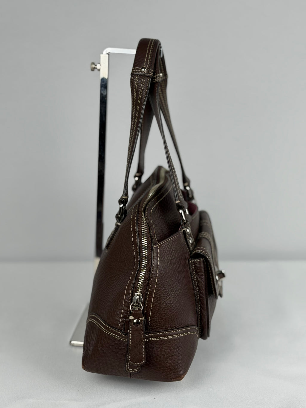 Coach F13963 Hampton Turnlcok Brown Pebbled Leather Shoulder Bag