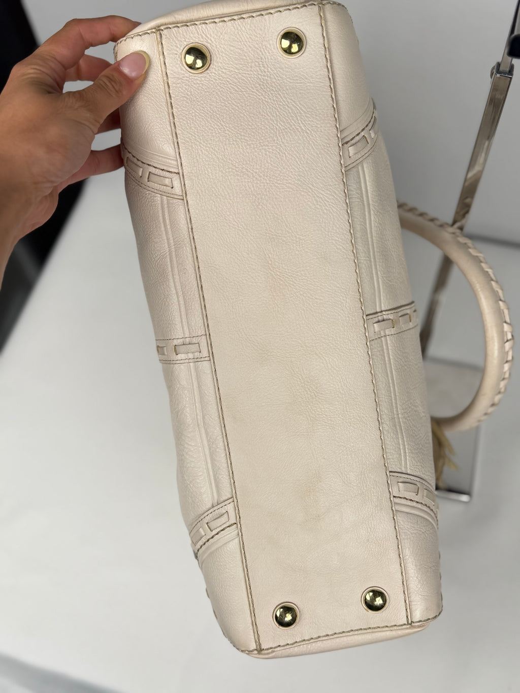 Coach 9290 Hampton Clip White Leather Shoulder Bag Braided Detailing