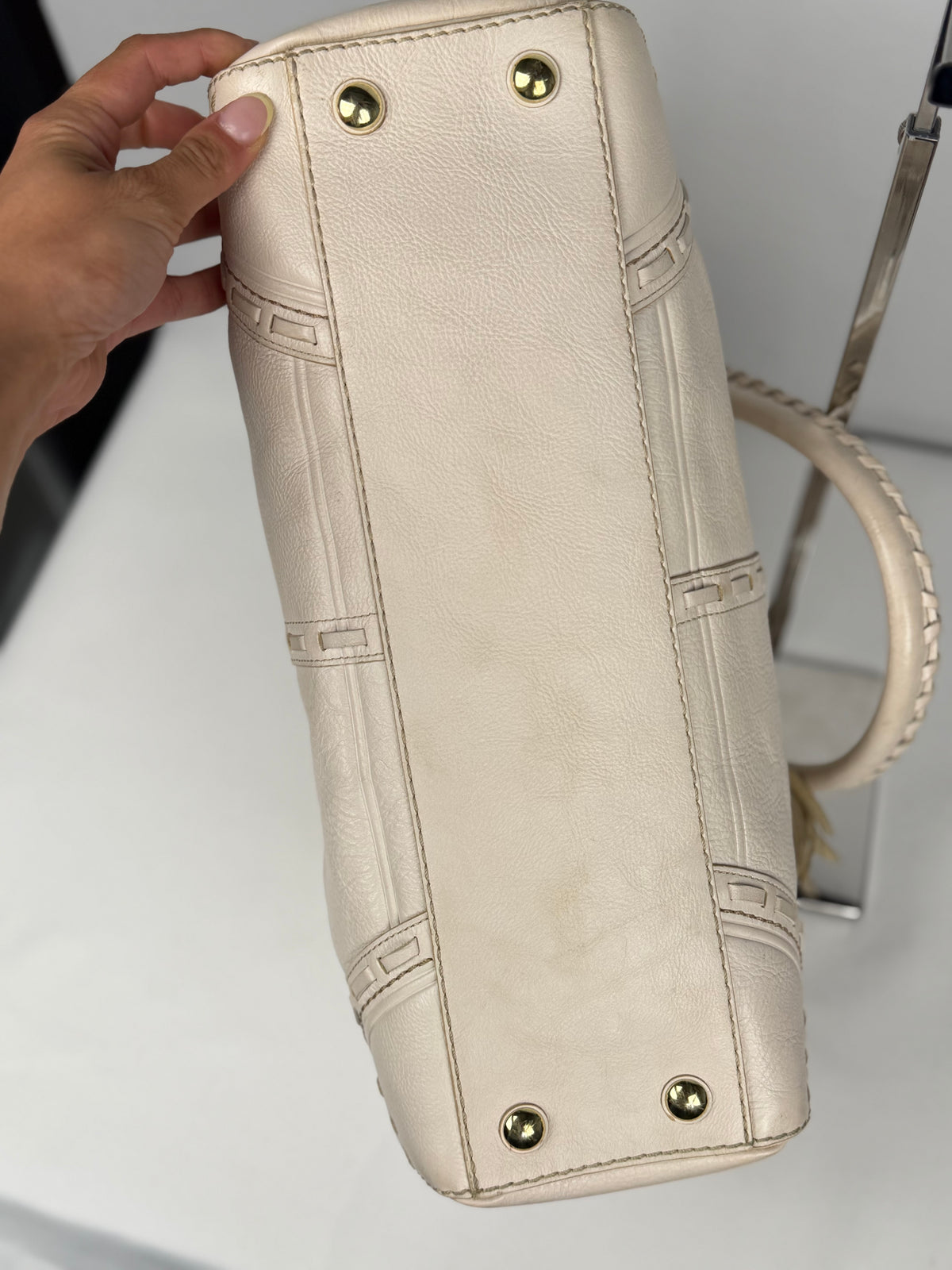 Coach 9290 Hampton Clip White Leather Shoulder Bag Braided Detailing