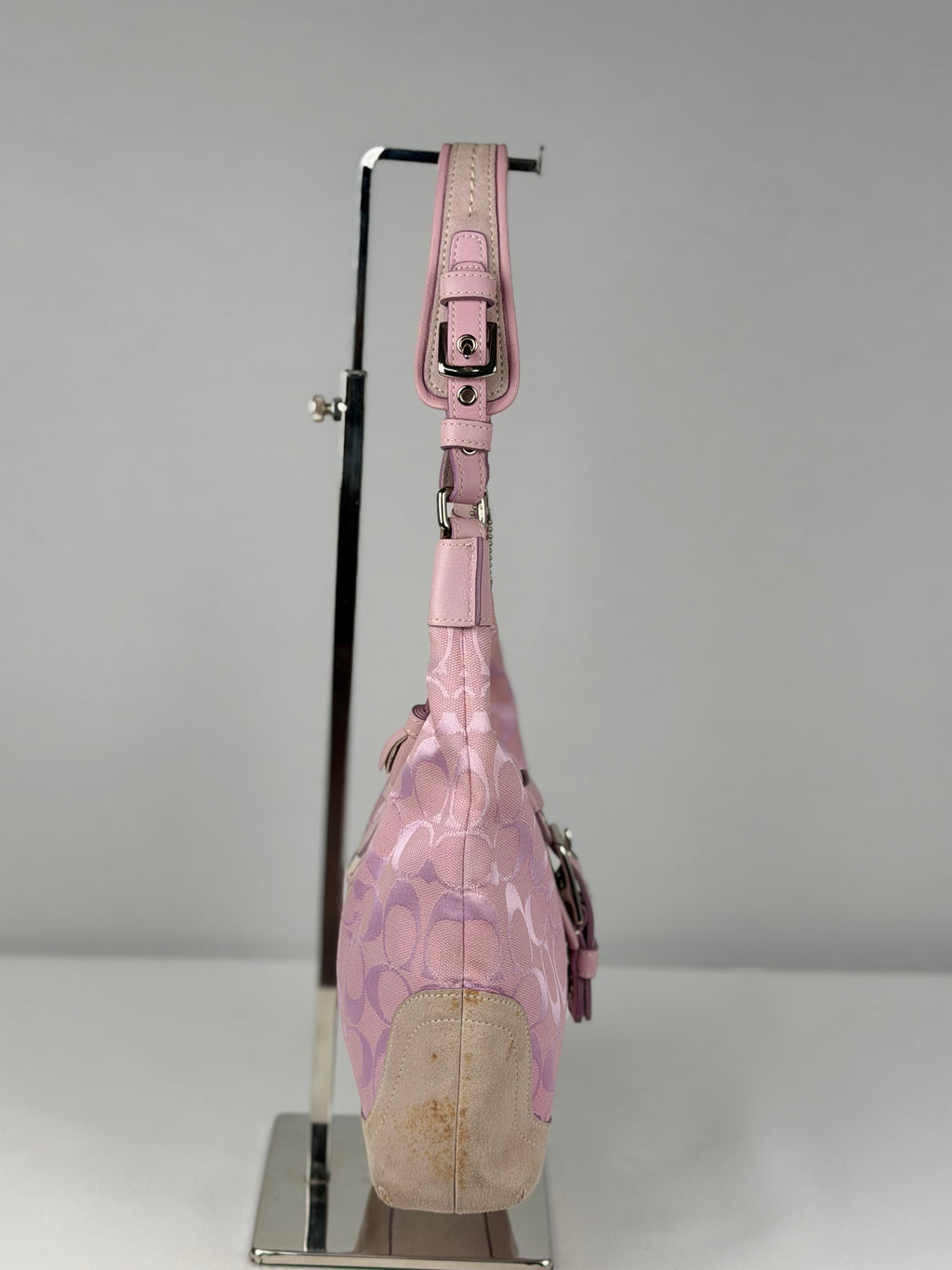 Rare Coach 6823 Soho Pink Monogram Shoulder Bag Suede Leather Trim
