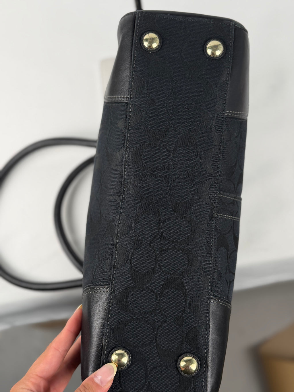 Coach 11062 Hampton Turnlock Black Monogram Shoulder Bag Leather Trim