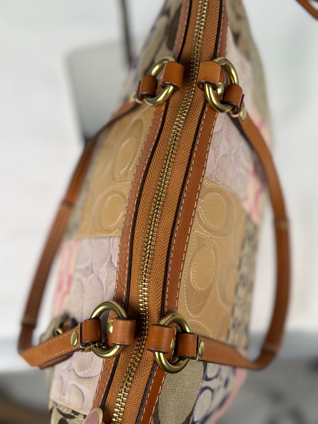 Coach 11711 Rare Patchwork Pink/Purple Multicolour Canvas/Suede/Leather Tote Shoulder Bag