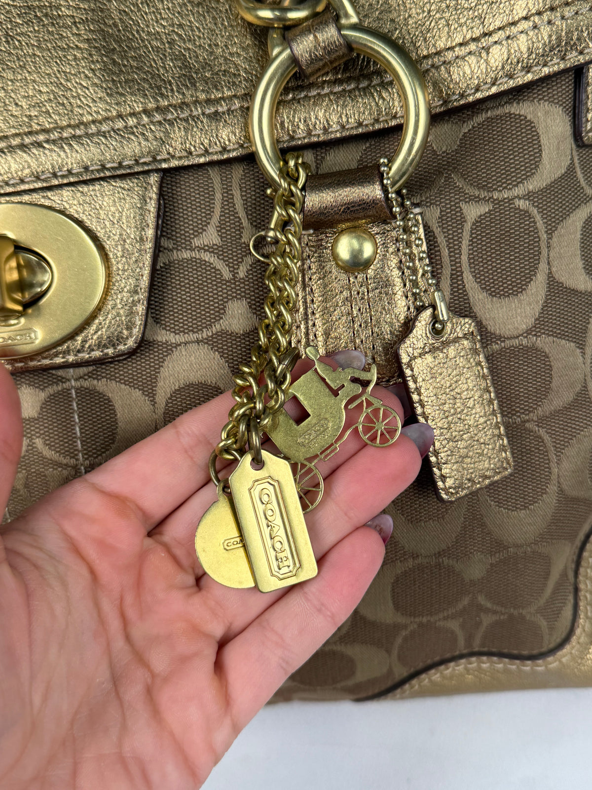RARE Coach 12515 Turnlock Brown/Gold Shoulder Bag Leather Trim