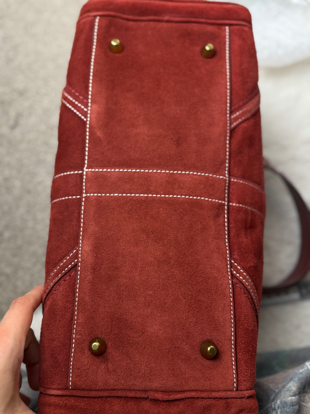 Coach Rare 10061 Mia Soho Red Suede Boston Shoulder Bag Leather Trim