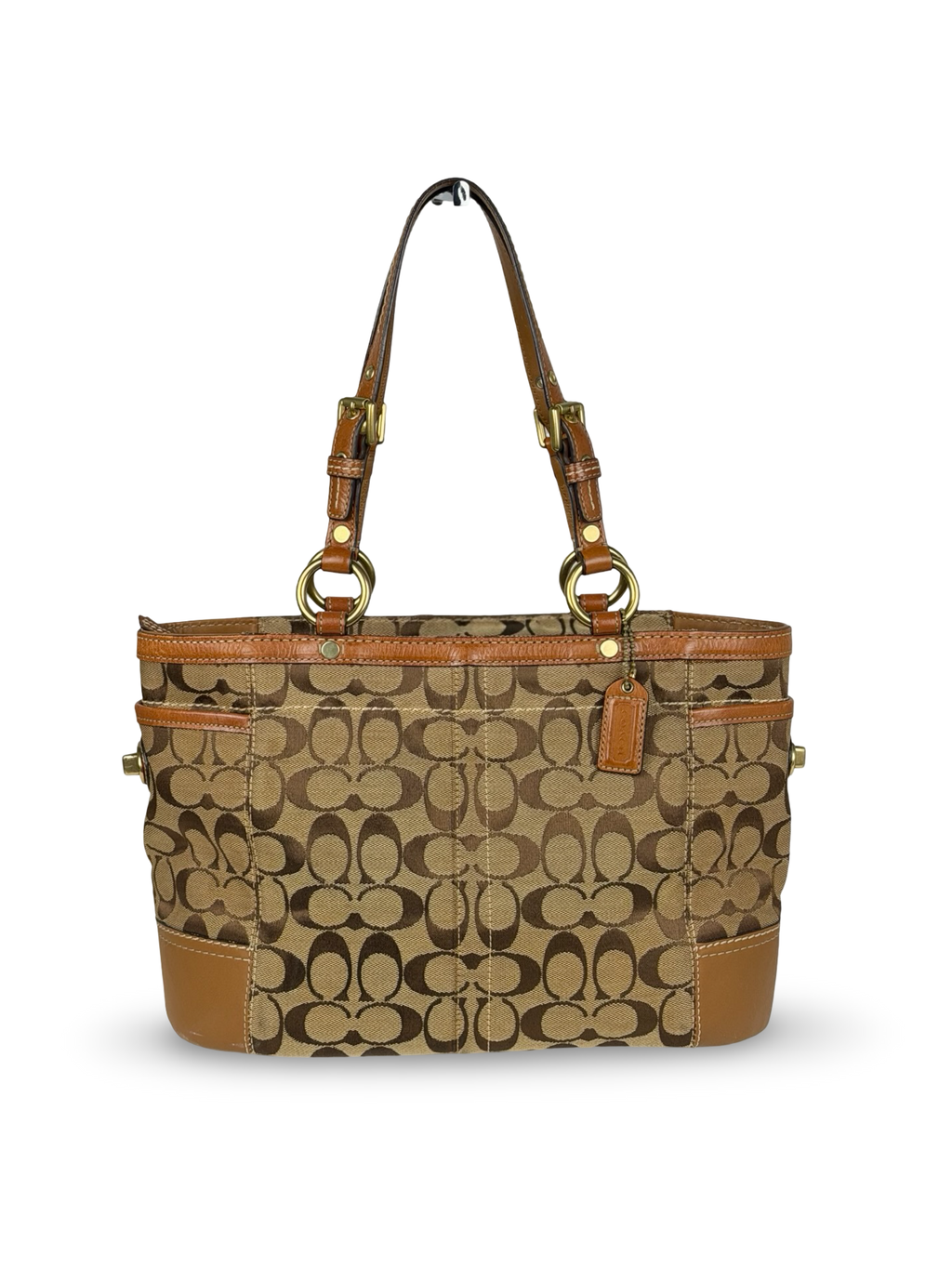 Coach 11237 Gallery Tote Signature Brown Monogram Shoulder Bag Leather Trim