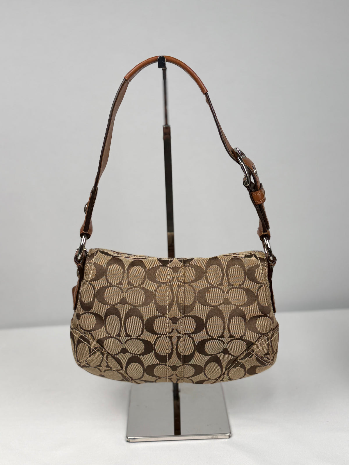 Coach 11860 Soho Signature Brown Monogram Shoulder Bag Brown Leather Trim