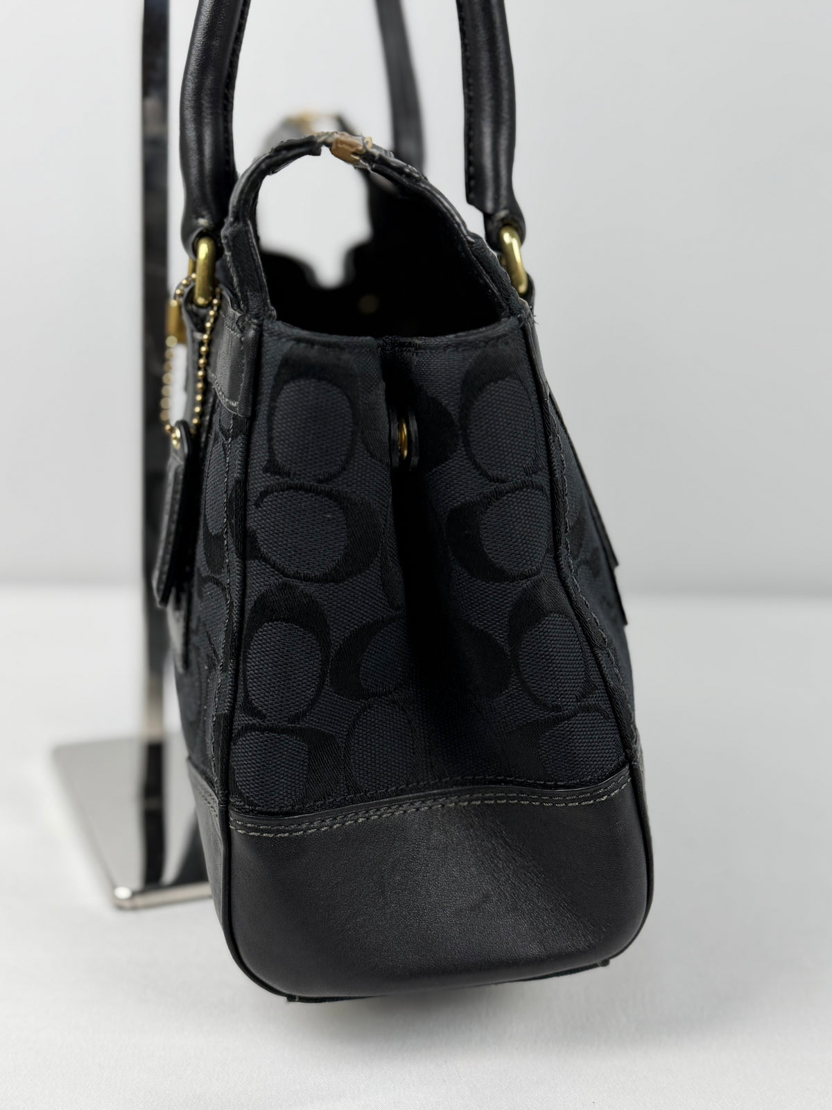 Coach 11062 Hampton Turnlock Black Monogram Shoulder Bag Leather Trim