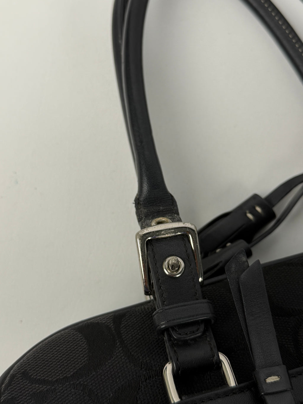Coach 8K05 Mini Boston Signature Black Monogram Shoulder Bag Leather Trim
