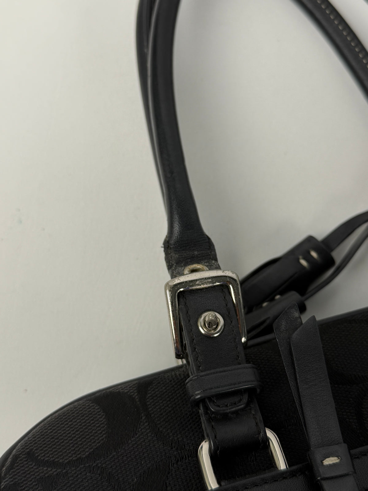 Coach 8K05 Mini Boston Signature Black Monogram Shoulder Bag Leather Trim