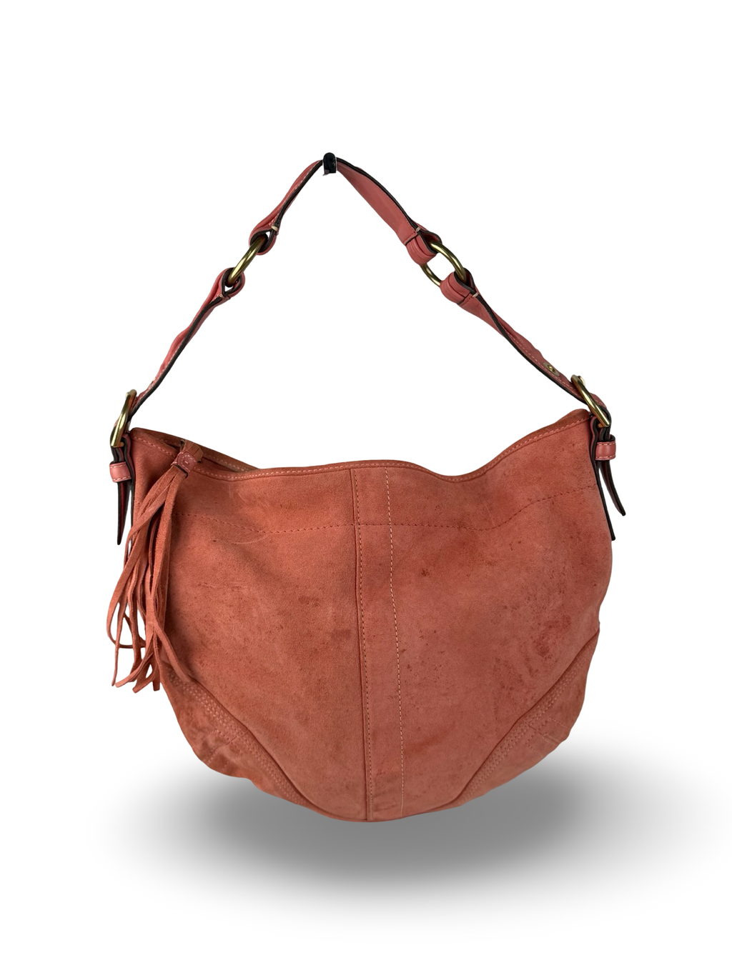 Coach 8A16 Hobo Coral Pink Suede Leather Shoulder Bag
