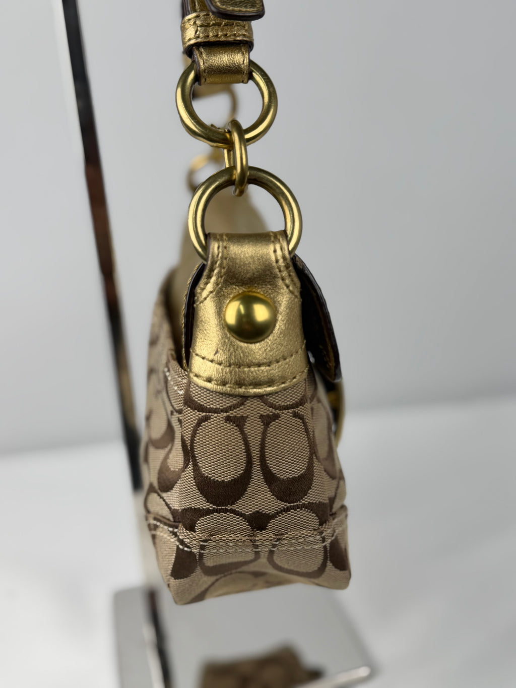 Coach 12375 Bleecker Soho Signature Brown Monogram Shoulder Bag Gold Leather Trim