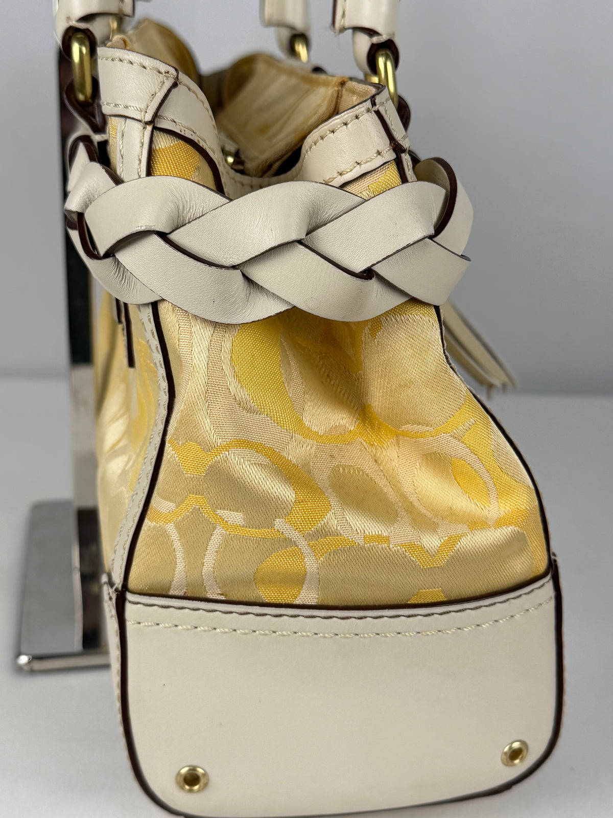 Coach 10785 Hampton Yellow Monogram Shoulder Bag Leather Trim