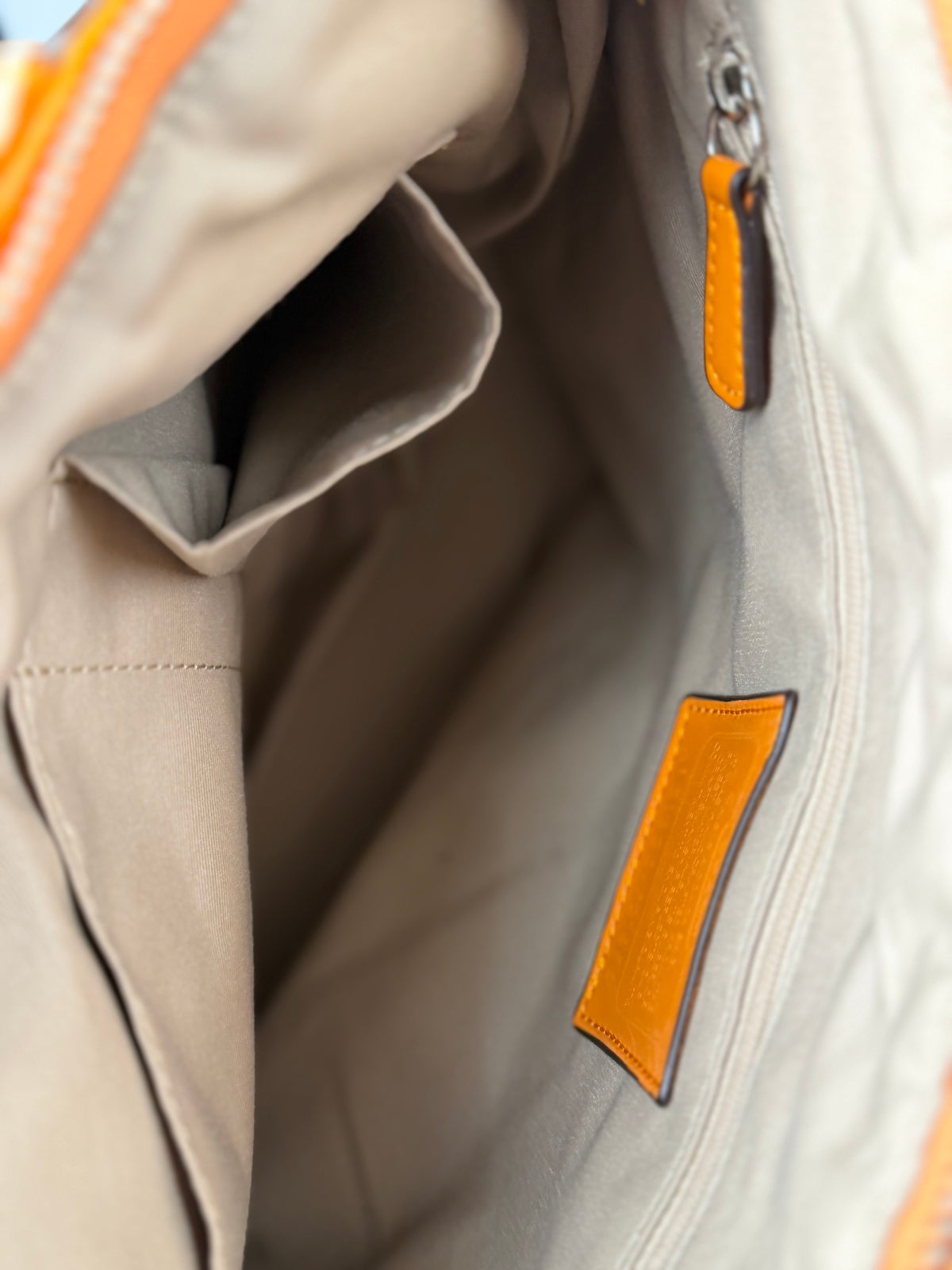 Coach F21950 Signature Orange/Brown Monogram Tote Shoulder Bag Leather Trim