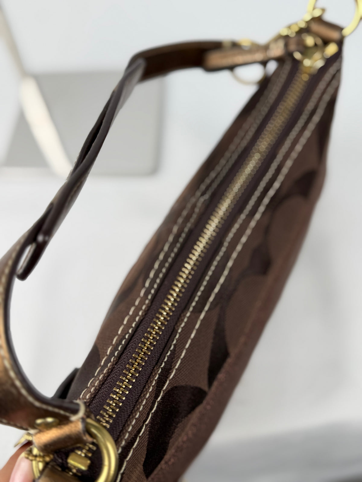 Coach 11096 Signature Brown Monogram Baguette Shoulder Bag