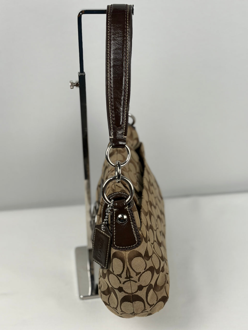 Coach F17093 Soho Signaure Brown Monogram Shoulder Bag Leather Trim