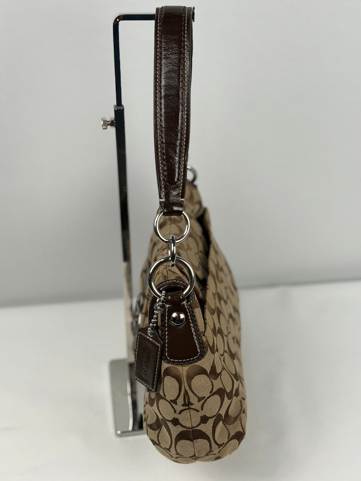 Coach F17093 Soho Signaure Brown Monogram Shoulder Bag Leather Trim