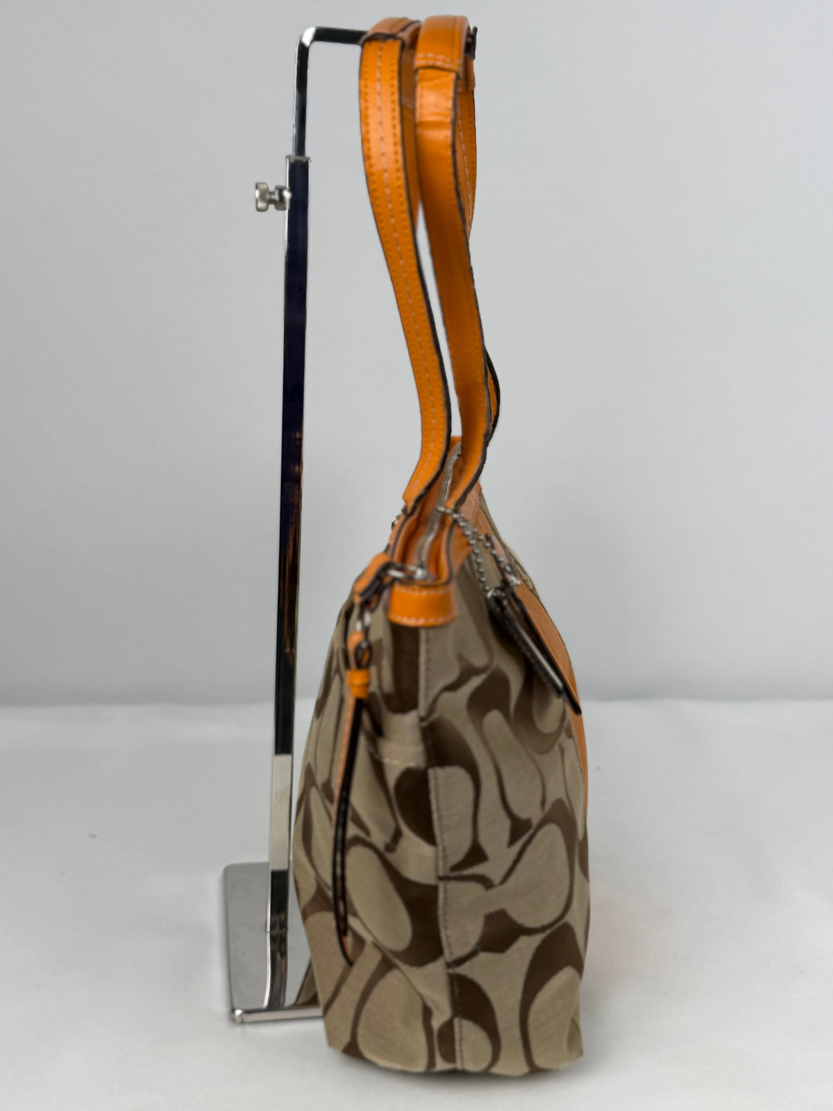 Coach F21950 Signature Orange/Brown Monogram Tote Shoulder Bag Leather Trim
