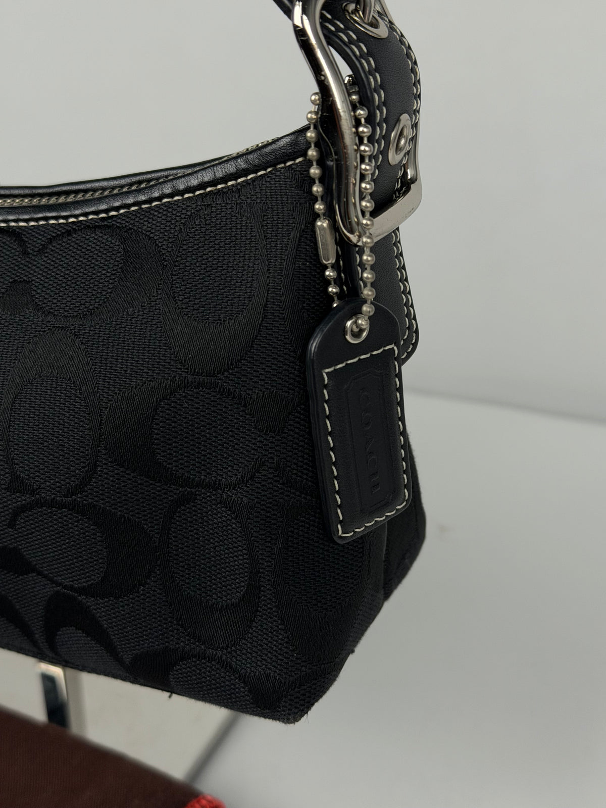 Coach 8K01 Baguette Signature Black Shoulder Bag Leather Trim with dustbag