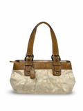 Coach F14492 Signature Cream/Beige/White Monogram Shoulder Bag Brown Leather Trim